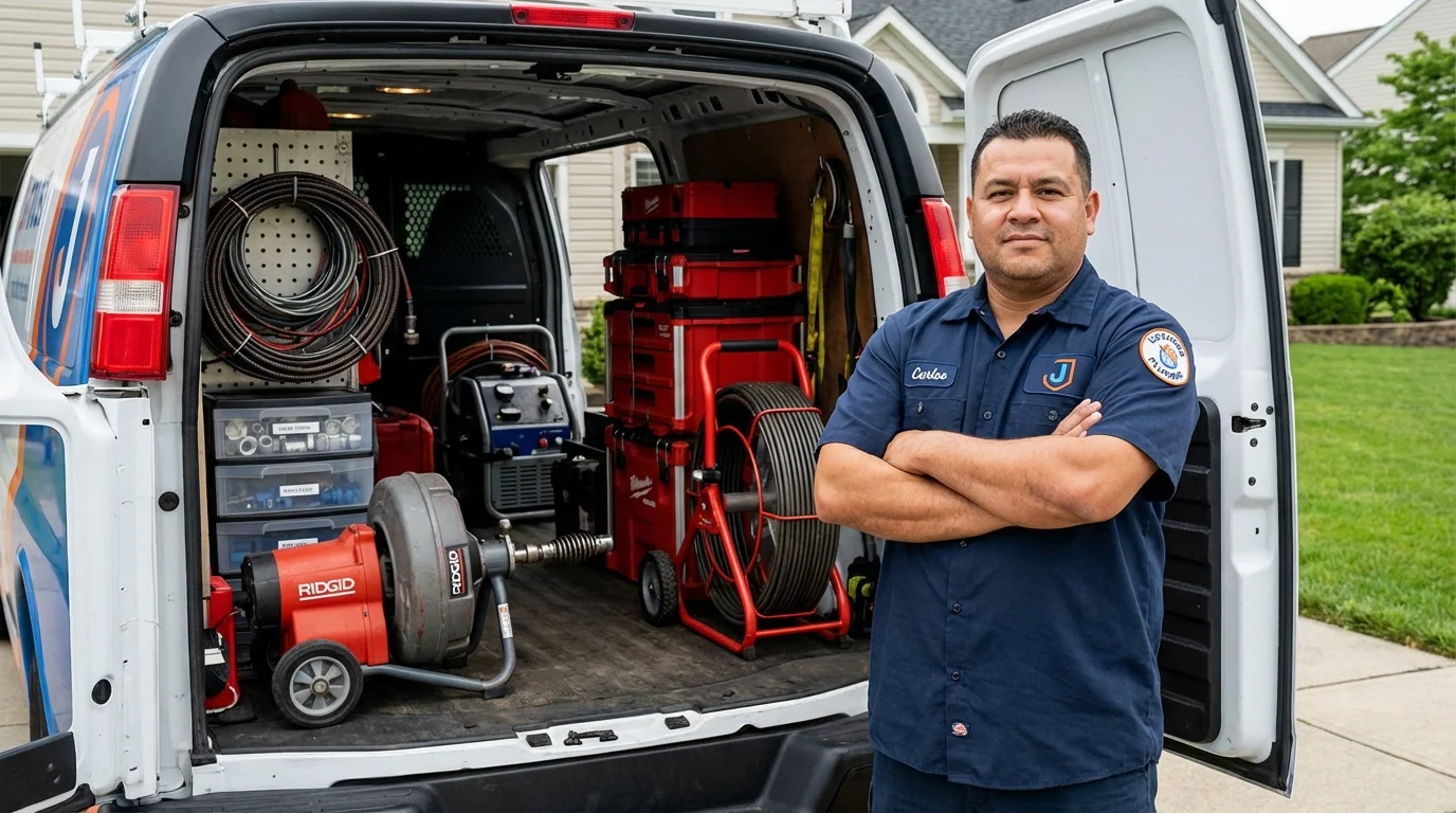 Professional drain cleaning equipment and Johns Plumbing LLC plumber in Farmville