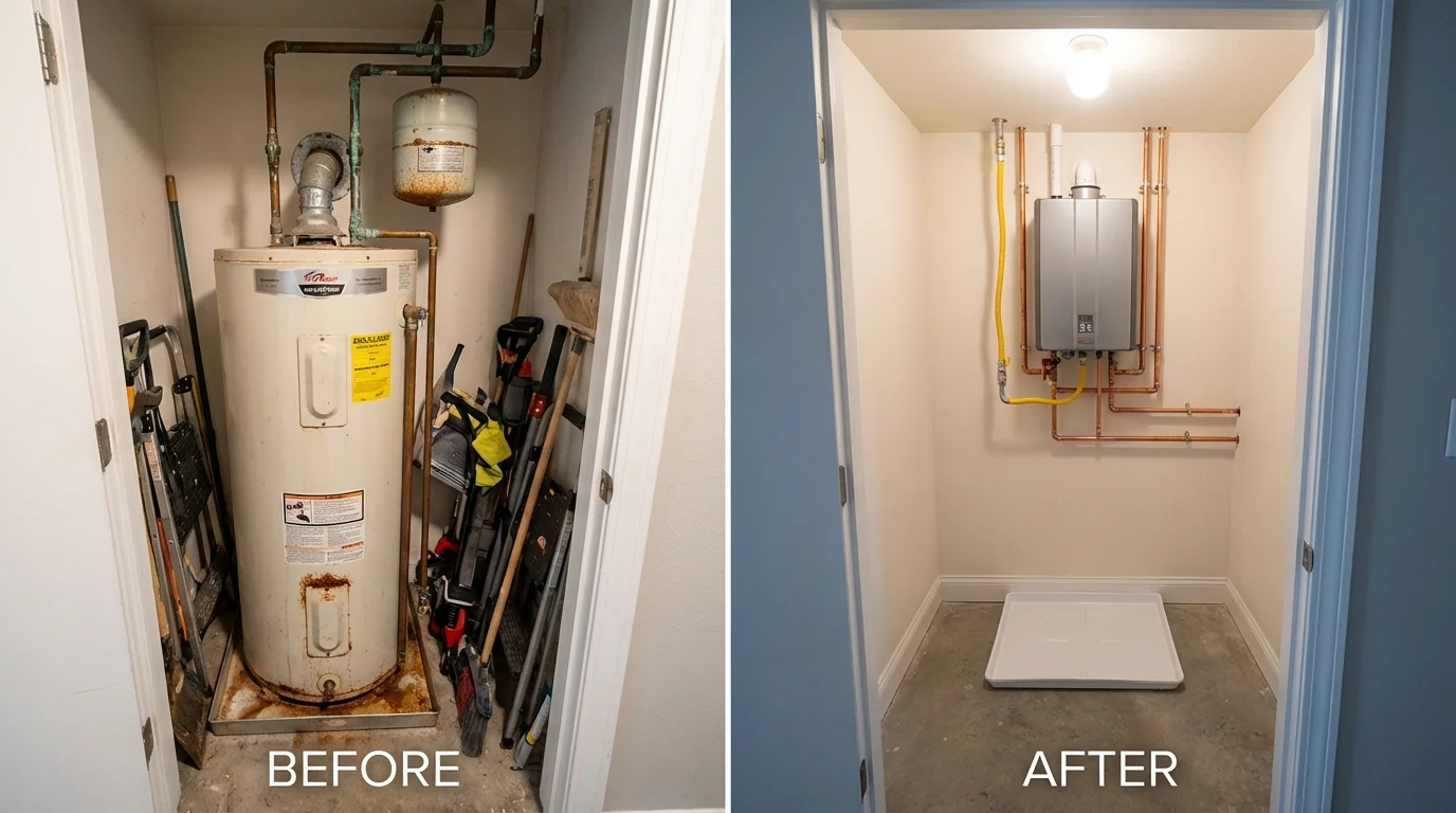 Tank water heater versus wall-mounted tankless unit comparison for Farmville, VA homeowners