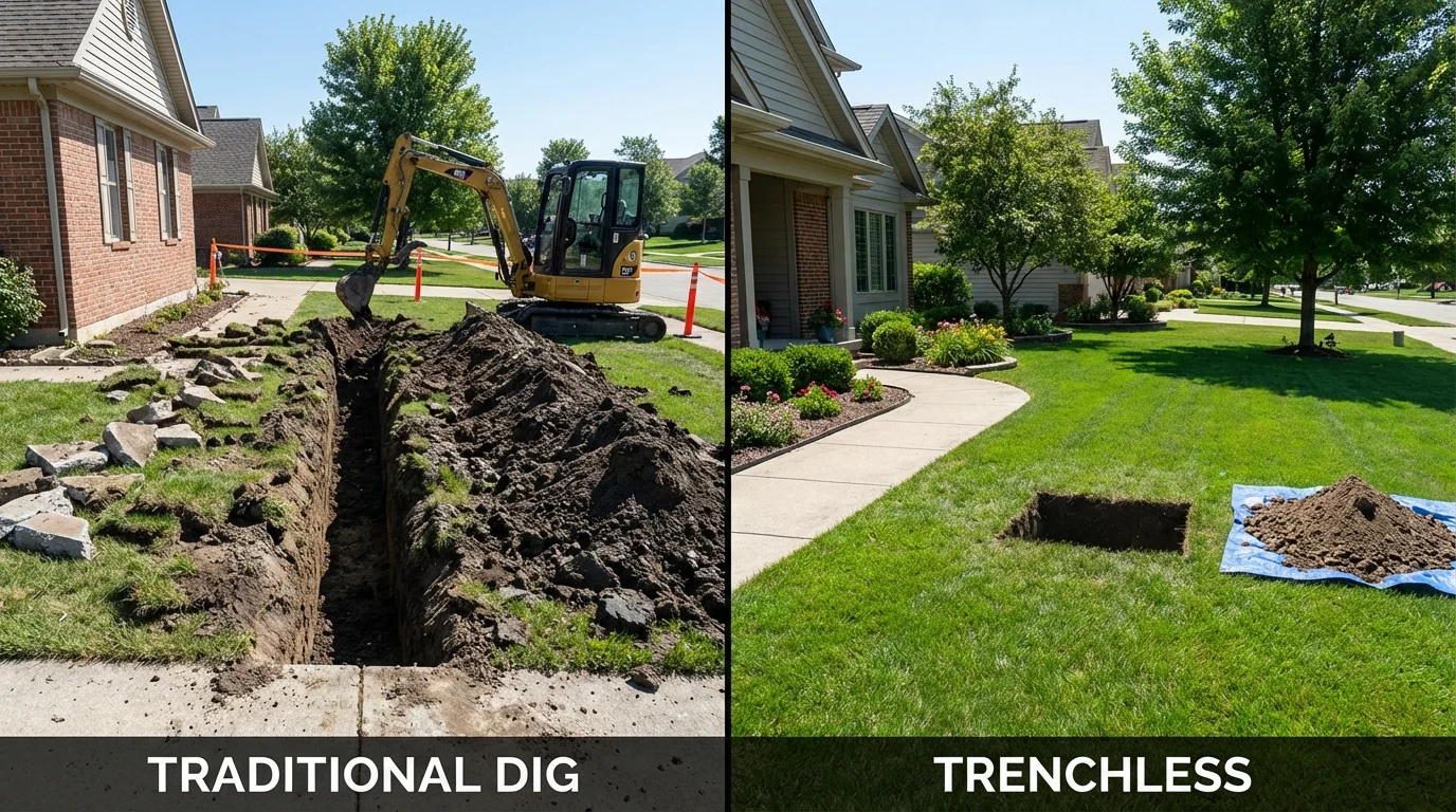 Trenchless sewer repair with minimal yard damage versus traditional excavation in Farmville, VA